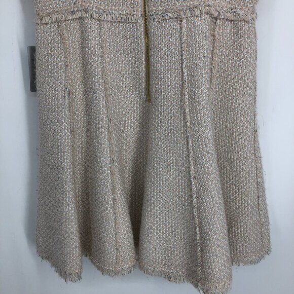 NWT Eliza J Ivory Short Sleeve Fringe Trim A-line Round Neck Tweed Dress Size 10 - Picture 14 of 16